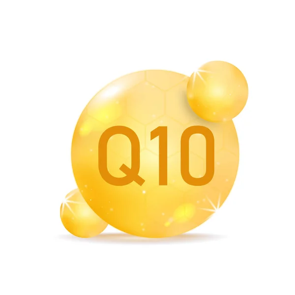 Vitamin Q10 Golden Icon Drop Vitamin Pill Capsule Vector Illustration — 图库矢量图片
