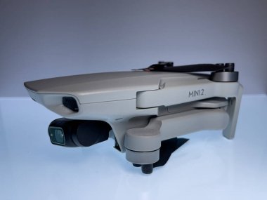 Derry, Northern Ireland- Dec 29, 2021: The DJI Mini 2 folded up