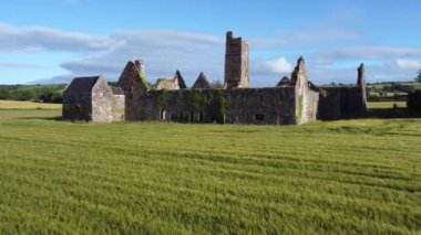 This is a 4k aerial video of a low fly over of the ruins of Kilcrea Friary in County Cork Ireland