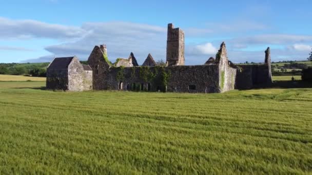 Aerial Video Low Fly Ruins Kilcrea Friary County Cork Ireland — Vídeo de stock