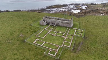 Aerial picture of the ruins Rathfran Abbey in County Mayo, Ireland