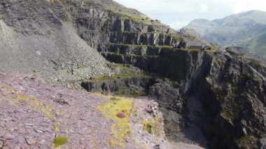 Dinorwic, UK- July 15, 2022: Aerial video of the disused slate quarry at Dinorwic in North Wales