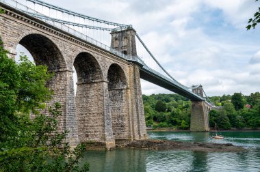 Menai Suspension Bridge built by Thomas Telford that connects the Island of Anglesey to mainland Wales