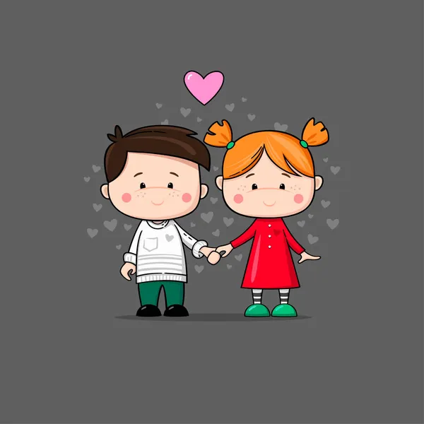 Cute Couple Love Cartoon Childish Characters Boyfriend Girlfriend Happy Valentines — Stock Vector