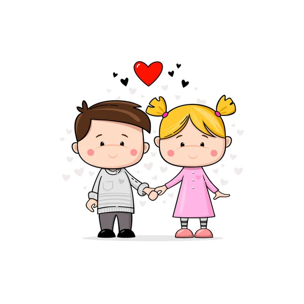Cute Couple Love Cartoon Childish Characters White Background Boyfriend Girlfriend — Stock Vector