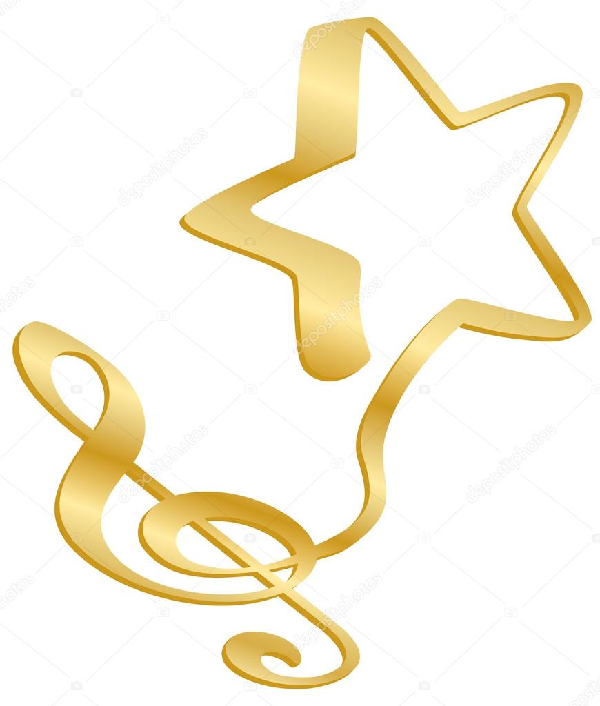 A musical G or treble clef flows into a star.