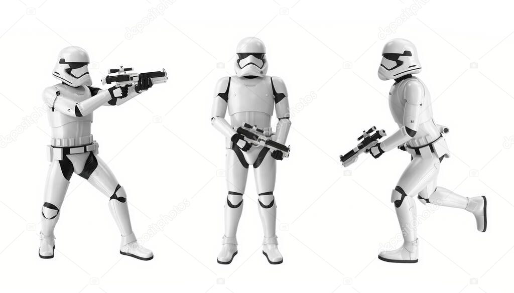 Stormtrooper (The Force Awakens) isolated on White Background. 3D Render, Illustration of Action Figure