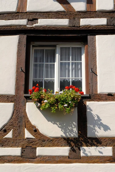 Radolfzell Janela Uma Casa Meia Madeira Baden Wuerttemberg Alemanha Europa — Fotografia de Stock