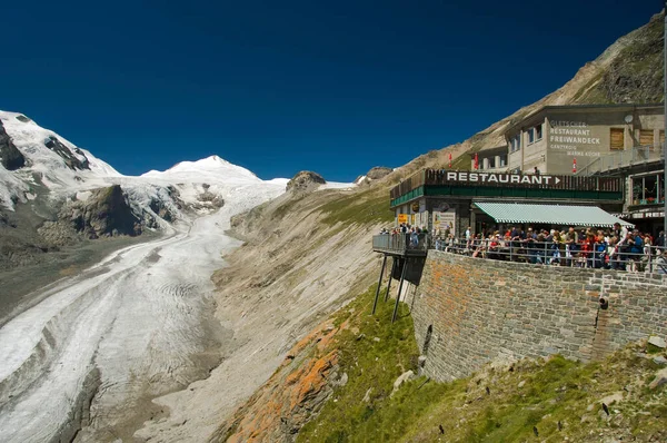 Gletscher Pasterze Und Restaurant Freiwandeck Nationalpark Hohe Tauern Kärnten Österreich — Stockfoto