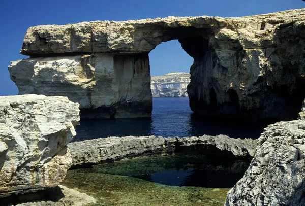 Costa Suroeste Bahía Dwejra Ventana Azul Isla Gozo Malta — Foto de Stock