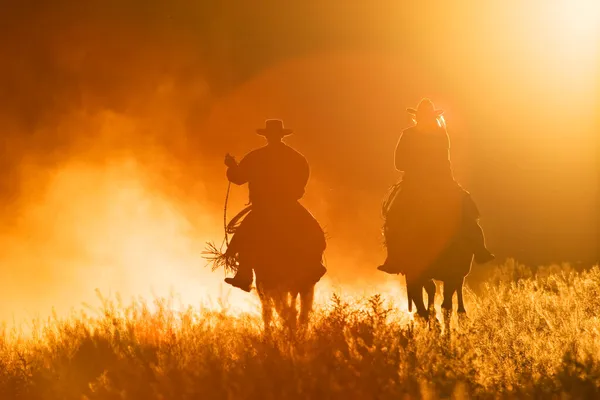 Cowboys Equitación Atardecer Oregón Estados Unidos — Foto de Stock