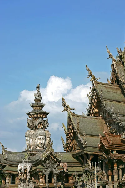 Wooden Temple Sanctuary Truth Pattaya Thailand Siam Asia — 스톡 사진