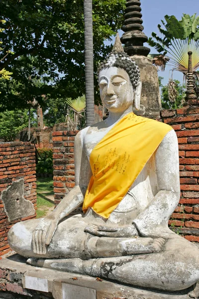 Statue Bouddha Site Temple Ayutthaya Wat Yai Chai Mongkol Thaïlande — Photo