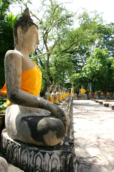 Buddha Statuen Tempelanlage Ayutthaya Wat Yai Chai Mongkol Thailand Siam — Stockfoto