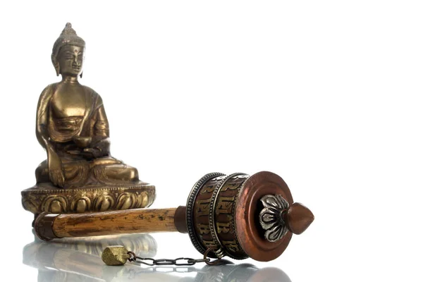 Buddha Con Mulino Preghiera — Foto Stock