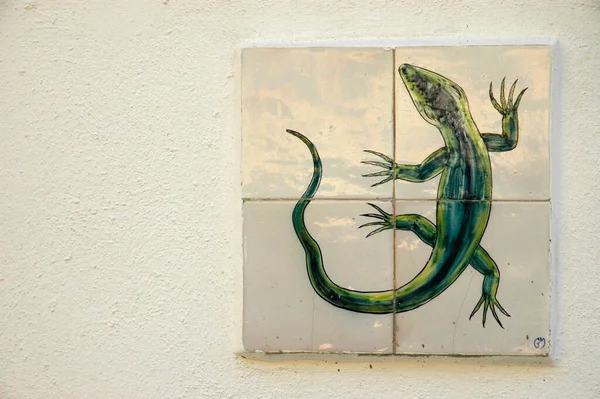 Azulejos Der Hauswand Altea Costa Blanca Spanien Salamander Fliesen Landestypisch — Stockfoto