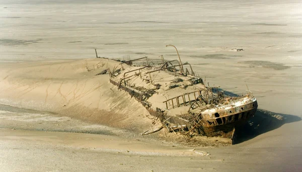 Naufragio Del Eduard Bohlen Playa Del Desierto Namib Tiro Aéreo —  Fotos de Stock