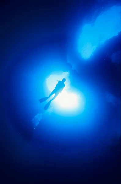 Mergulhador Uma Caverna Subaquática Palau Micronésia — Fotografia de Stock