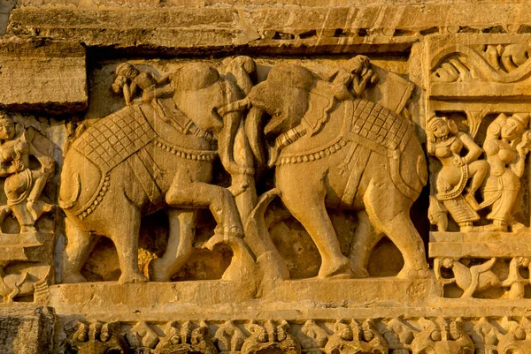 Befrielse Från Stridande Elefanter Fort Chittorgarh Rajasthan Indien — Stockfoto