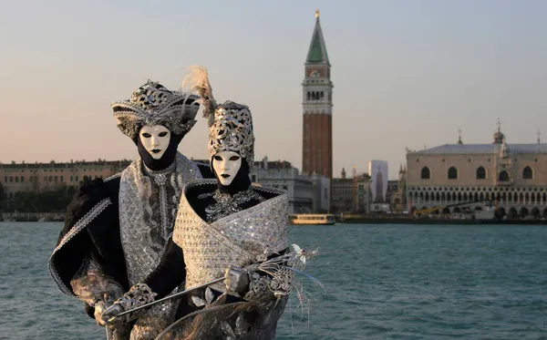 Potret Karnaval Venesia Orang Memakai Topeng Venesia Veneto Italia Stok Lukisan  
