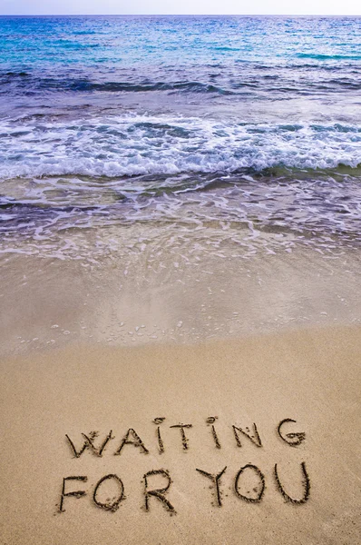 Waiting for you written in a sandy tropical beach — Stock Photo, Image