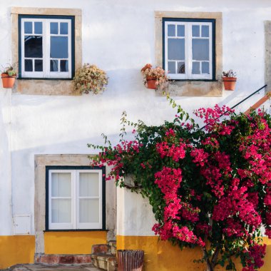obidos Portekizli Ortaçağ kasabasında geleneksel mimari