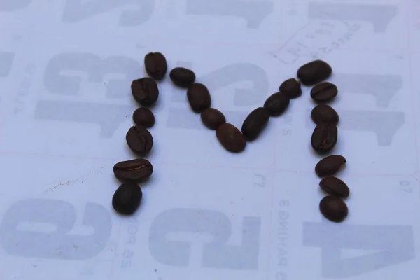 Coffee Beans Arranged Letter Isolated White — Foto de Stock