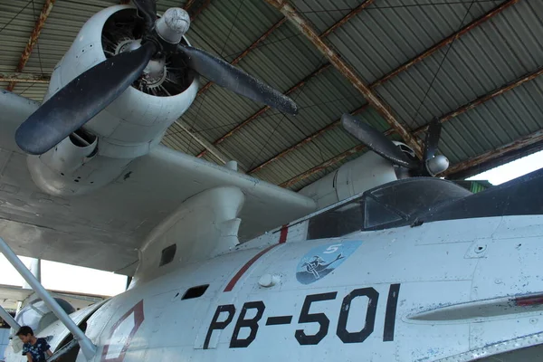 Военный Самолет Принадлежащий Ввс Индонезии Который Выведен Пенсию Находится Экспозиции — стоковое фото