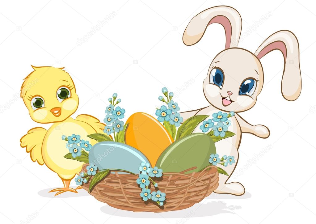 Easter chick and bunny. Stock Illustration by ©OlgaShi #19236855