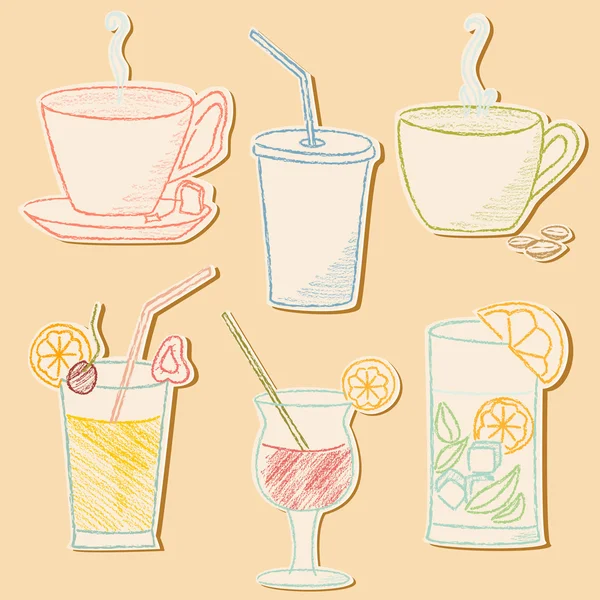 Bebidas doodle . — Vetor de Stock