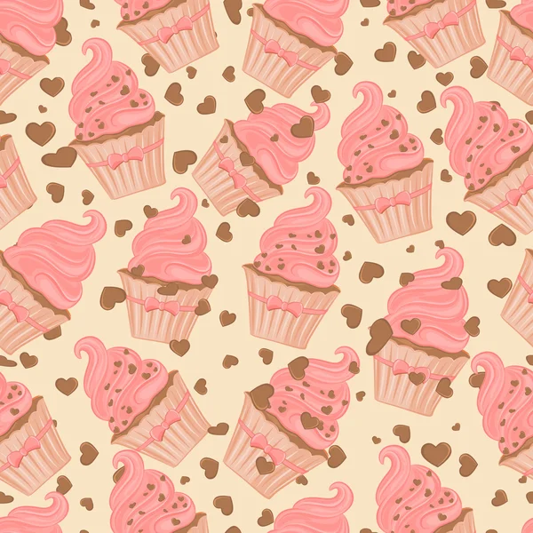Cupcakes med choklad hjärtan. — Stock vektor