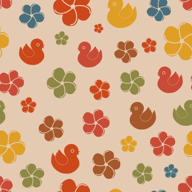 karikatür çiçekler ve kuşlar