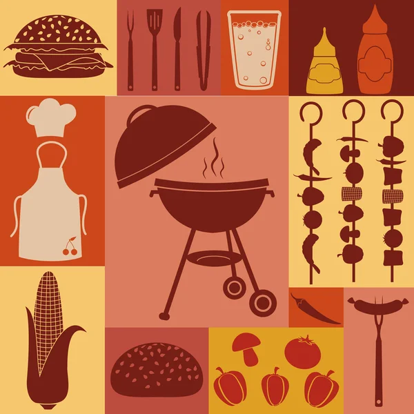 Набор значков для барбекю и пикника . — стоковый вектор