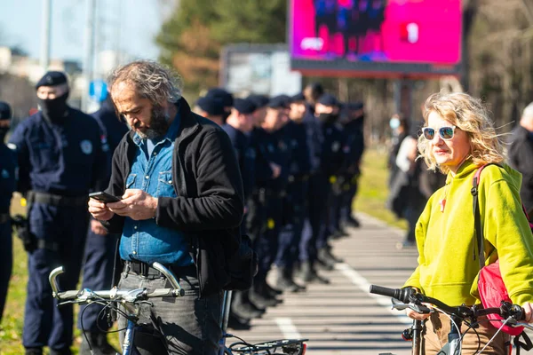 Février 2022 Belgrade Serbie Nombre Activistes Écologistes Avec Présence Policière — Photo