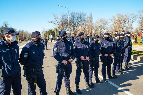 Février 2022 Belgrade Serbie Nombre Activistes Écologistes Avec Présence Policière — Photo