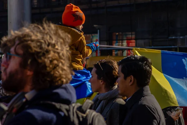 February 2022 Dam Square Amsterdam Netherlands Peaceful Protest War Ukraine — Stock Photo, Image