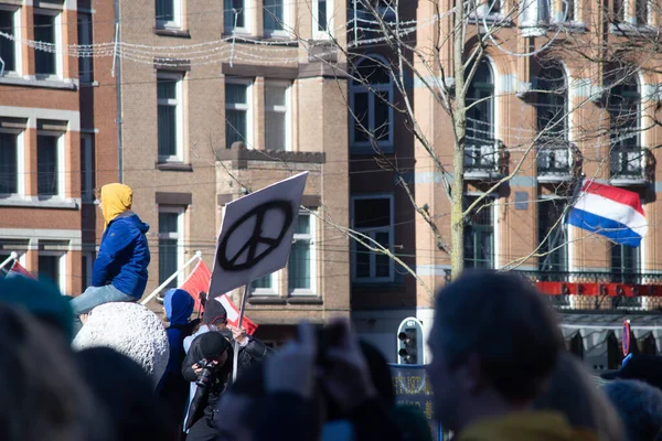 February 2022 Dam Square Amsterdam Netherlands Peaceful Protest War Ukraine — Stock Photo, Image