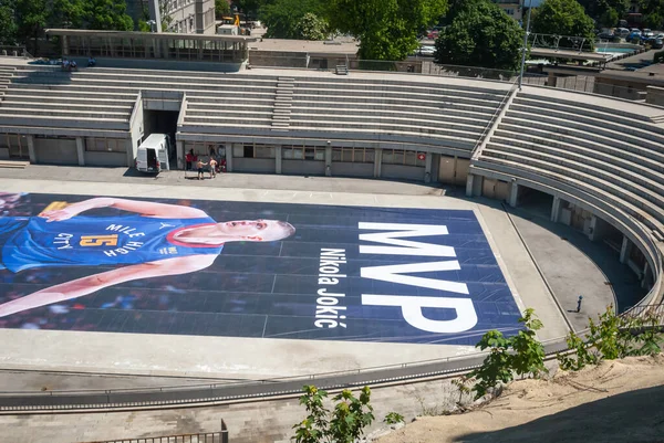 12.05.2022 Belgrade, Serbia, Preparations for the celebration for vining USA MVP title by Serbian basketball player Nikola Jokic, on the Tasmajdan Stadion in the center of the Belgrade
