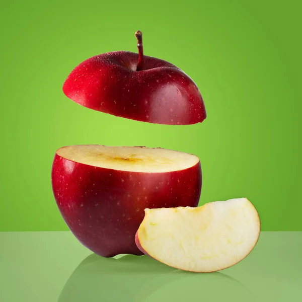 Fresh Ripe Red Apple Green Background — стоковое фото