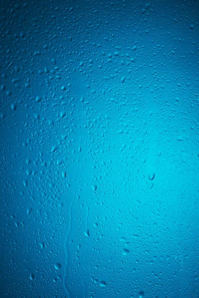 Water Drops Glass Surface Blue Gradient Background — Stock Photo, Image