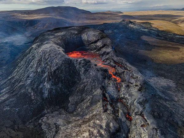 Crater Active Volcano Lava Flow Landscape Reykjanes Peninsula Iceland Puffs — 图库照片