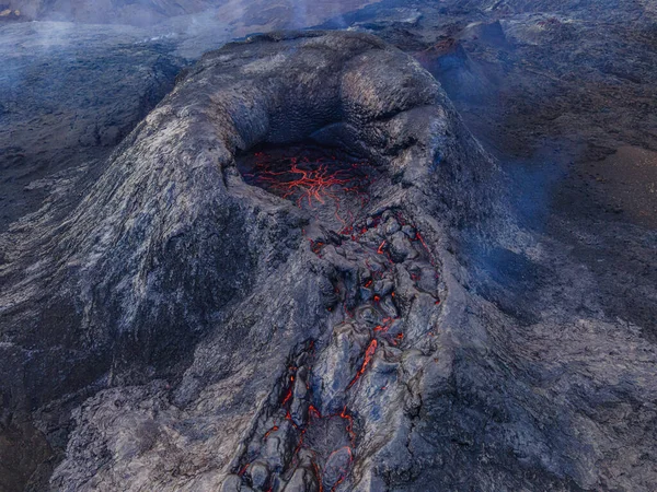Volcano Crater View Structures Red Lava Crater Mouth Volcano Just — Stock Photo, Image