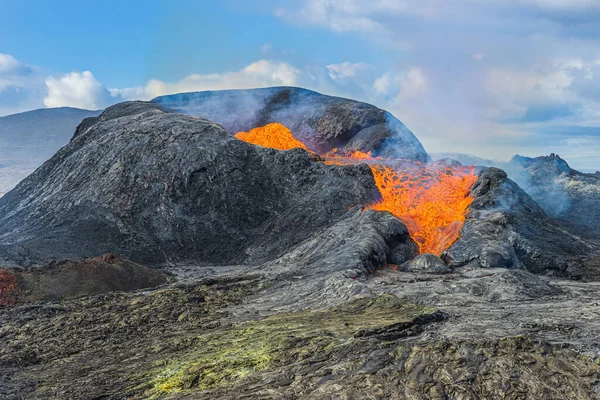Lava Flow Volcanic Crater Iceland Active Volcano Reykjanes Peninsula Landscape — 图库照片