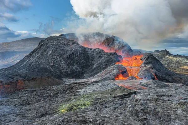 Volcanic Crater Eruption Volcanic Landscape Iceland Reykjanes Peninsula Active Volcano — 图库照片