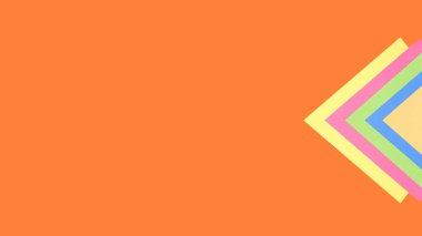 Turuncu arka planda çok renkli üçgenler. Minimalist tarzda. Boşluğu kopyala.