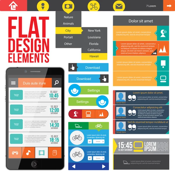 Elementos planos de diseño web . — Archivo Imágenes Vectoriales