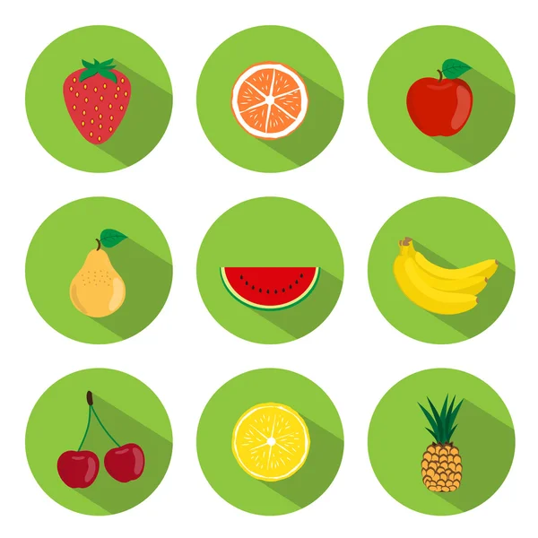Iconos planos de frutas — Vector de stock