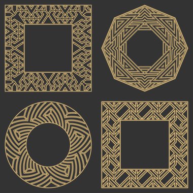 Dairesel çerçeve dekoratif set. Mesaj için yer. Lüks malların, logoların, monogramların tasarım elementlerinin sanat süsü. Vektör illüstrasyonu.