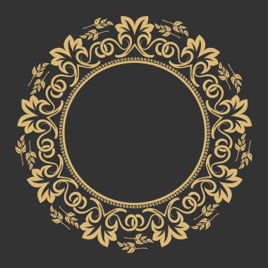Dairesel barok süsü. Altın dekoratif çerçeve. Mesajın yeri. Monogram, logo, düğün davetiyesi, menü için kullanılabilir. Vektör grafikleri.