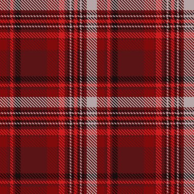 Ekose desenli. Kırmızı, gri geometrik arkaplan kontrol edildi. Tartan kafesi soyut dokusu. Kumaş, gömlek, tekstil, perde ve masa örtüsü üzerine vektör grafikleri.